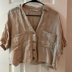 Zara Tan Cropped Pocket Top